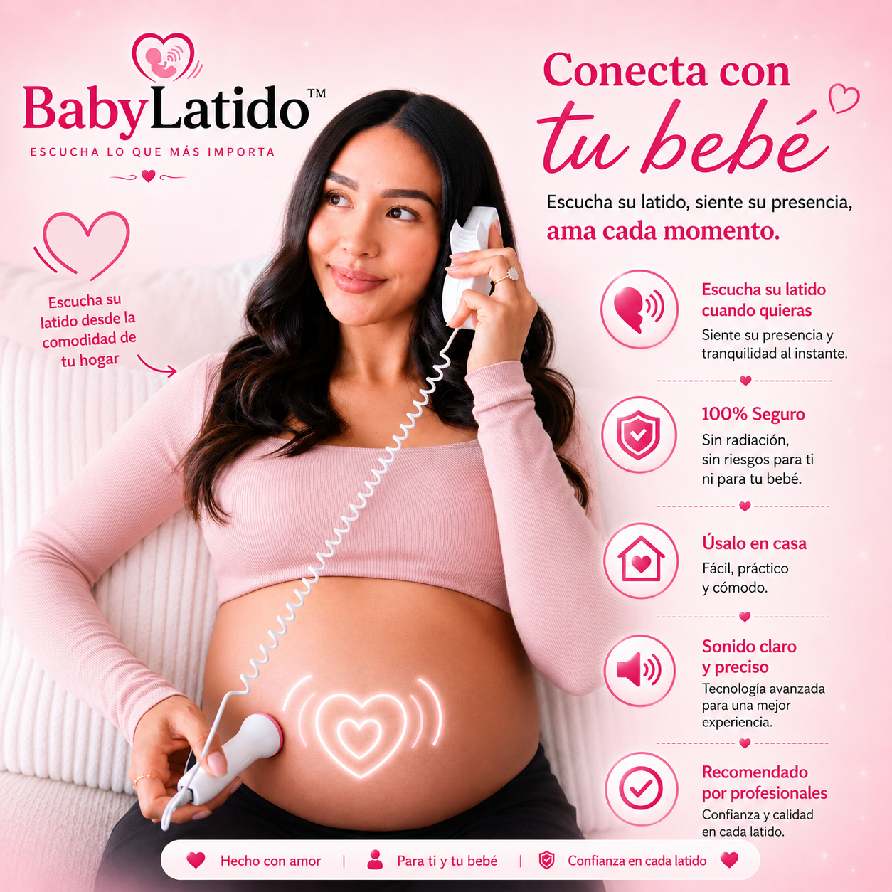BabyLatido™ | Monitor Fetal sin Radiación para Escuchar el Latido de tu Bebé 👶🏻🩷