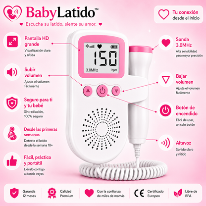 BabyLatido™ | Monitor Fetal sin Radiación para Escuchar el Latido de tu Bebé 👶🏻🩷